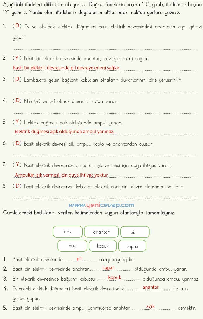 4. Sınıf Fen Bilimleri Kitabı Sayfa 204 205 206 207 208 Cevapları Meb