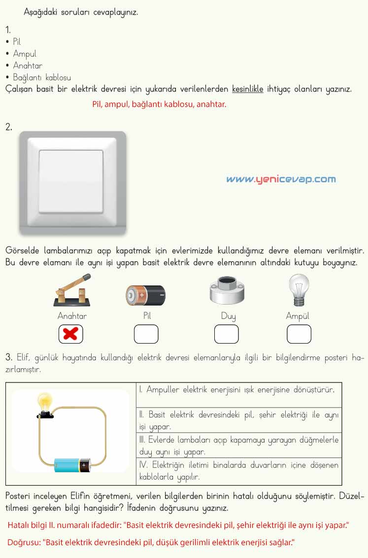 4. Sınıf Fen Bilimleri Kitabı Sayfa 204 205 206 207 208 Cevapları Meb