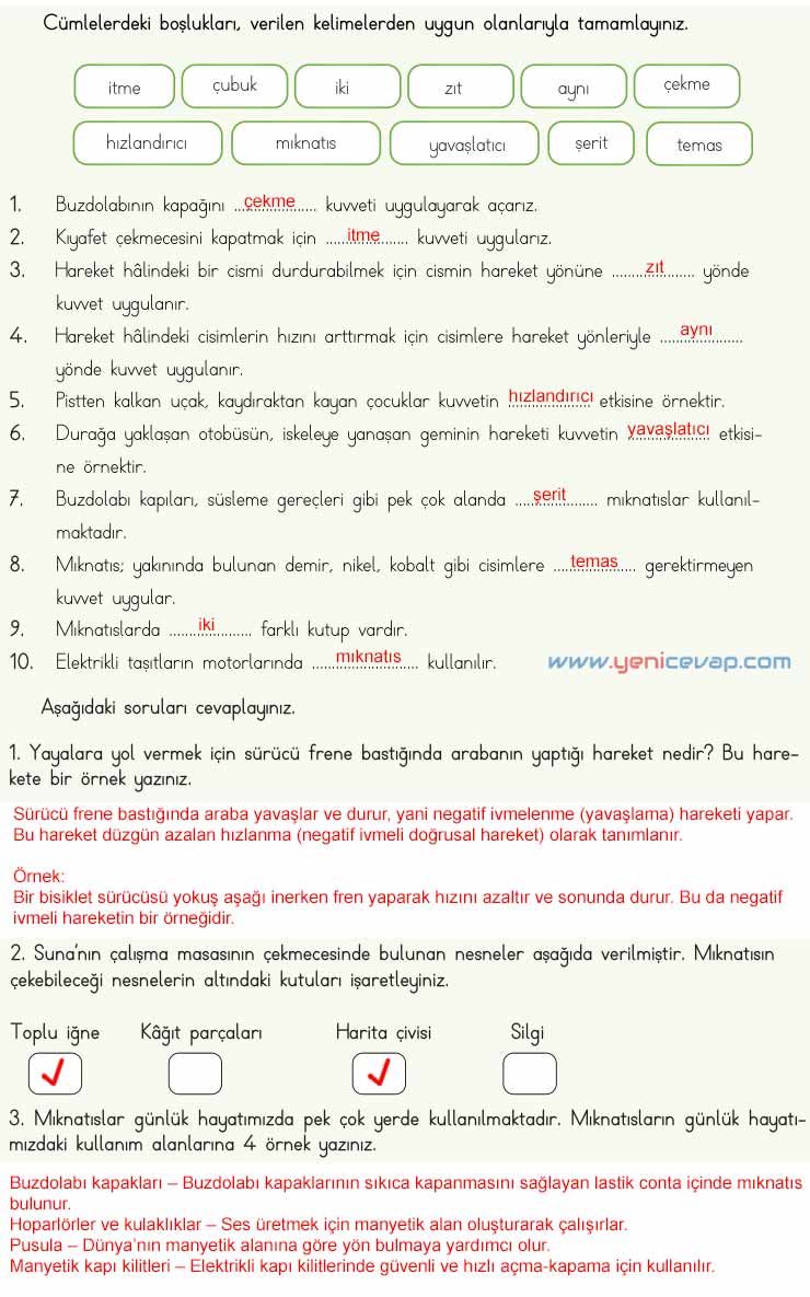 4. Sınıf Fen Bilimleri Kitabı Sayfa 90 91 92 Cevapları Meb