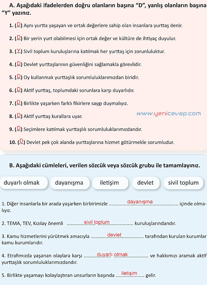 4. Sınıf İnsan Hakları Kitabı Sayfa 96 97 98 99 100 101 Cevapları Meb