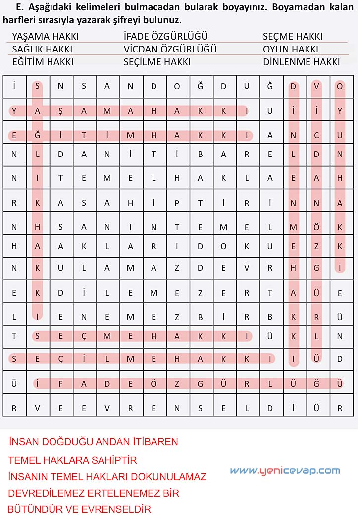 4. Sınıf İnsan Hakları Kitabı Sayfa 20 21 22 23 Cevapları Meb