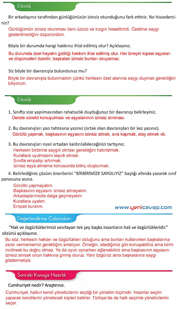 4. Sınıf İnsan Hakları Kitabı Sayfa 36 37 38 39 Cevapları Meb