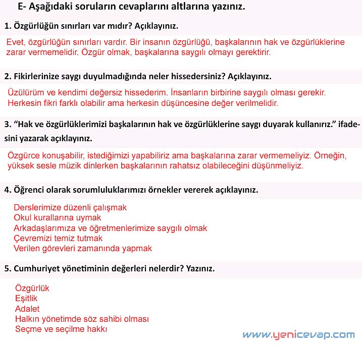 4. Sınıf İnsan Hakları Kitabı Sayfa 40 41 42 43 Cevapları Meb