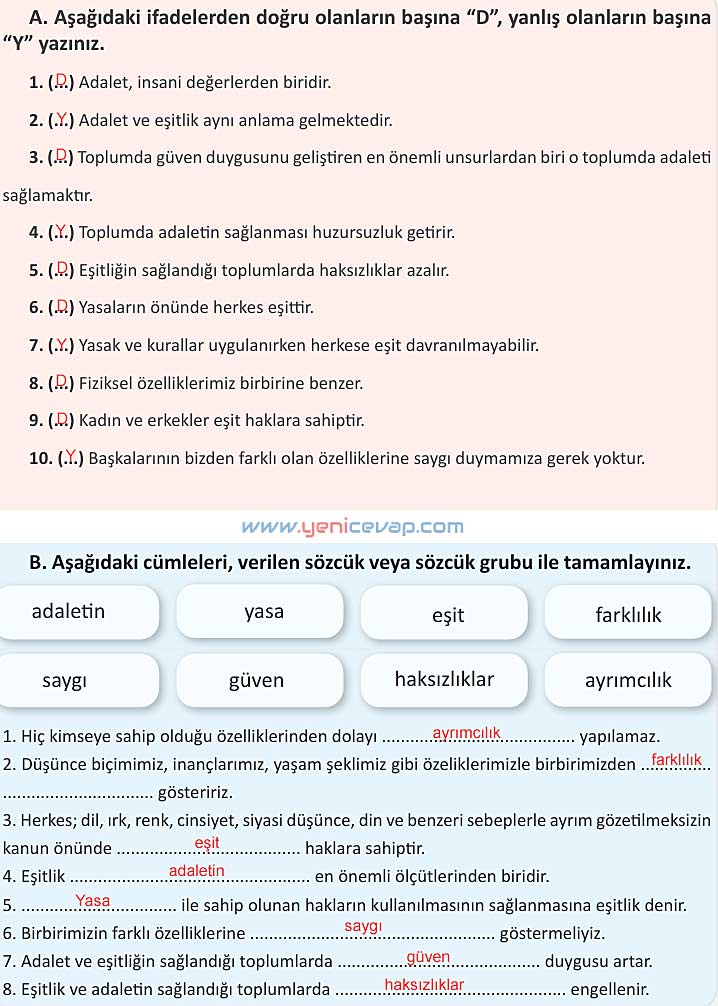 4. Sınıf İnsan Hakları Kitabı Sayfa 55 56 57 58 59 Cevapları Meb