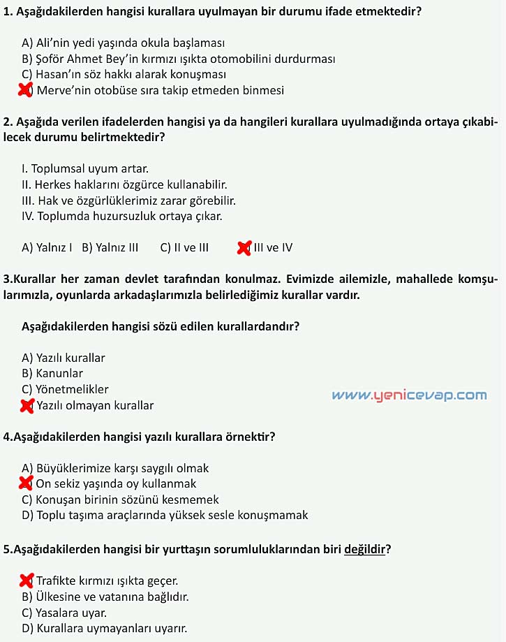 4. Sınıf İnsan Hakları Kitabı Sayfa 84 85 86 90 Cevapları Meb