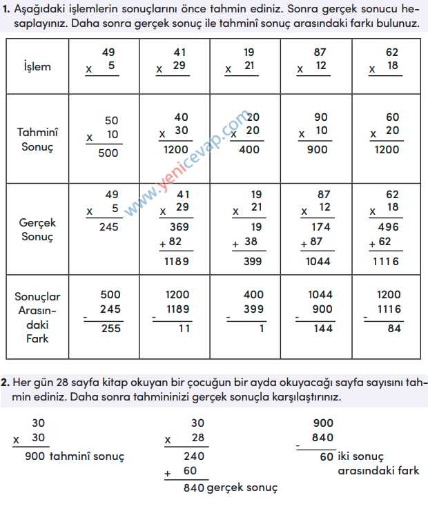 4. Sınıf Matematik Kitabı Sayfa 85 86 87 88 Cevapları Meb