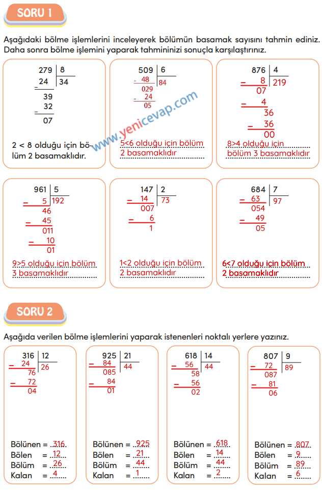 4. Sınıf Matematik Kitabı Sayfa 89 91 93 94 Cevapları Meb