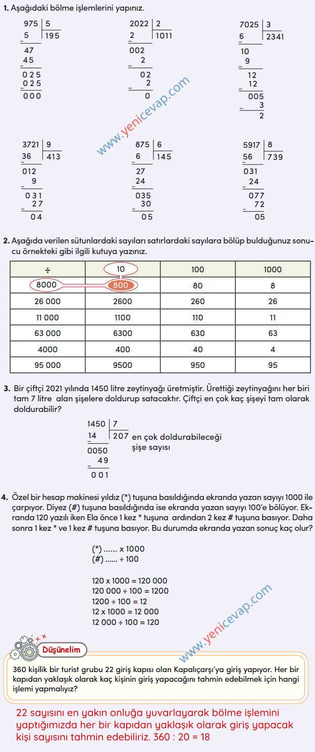 4. Sınıf Matematik Kitabı Sayfa 95 96 97 98 99 100 Cevapları Meb
