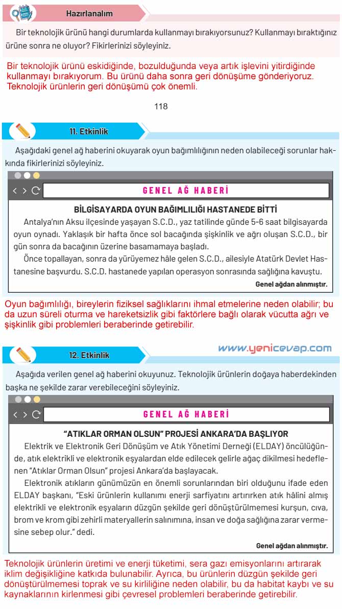 4. Sınıf Sosyal Bilgiler Kitabı Sayfa 117 119 120 121 Cevapları Hecce Yayınları