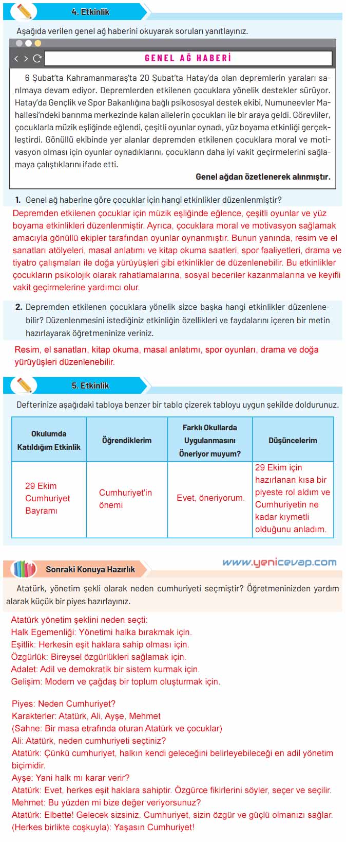 4. Sınıf Sosyal Bilgiler Kitabı Sayfa 161 162 163 164 Cevapları Hecce Yayınları