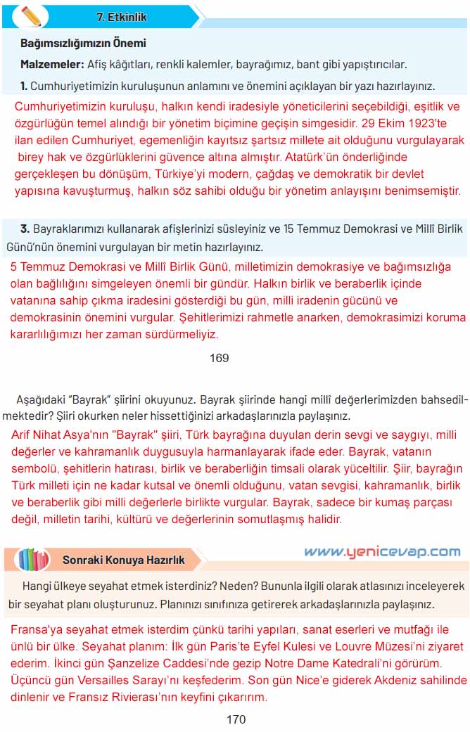 4. Sınıf Sosyal Bilgiler Kitabı Sayfa 165 166 167 168 169 170 Cevapları Hecce Yayınları