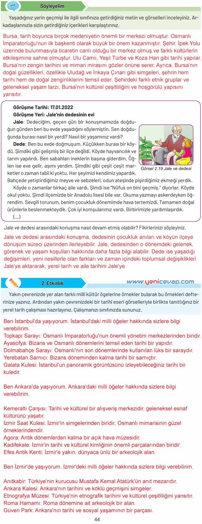 4. Sınıf Sosyal Bilgiler Kitabı Sayfa 44 45 46 Cevapları Hecce Yayınları