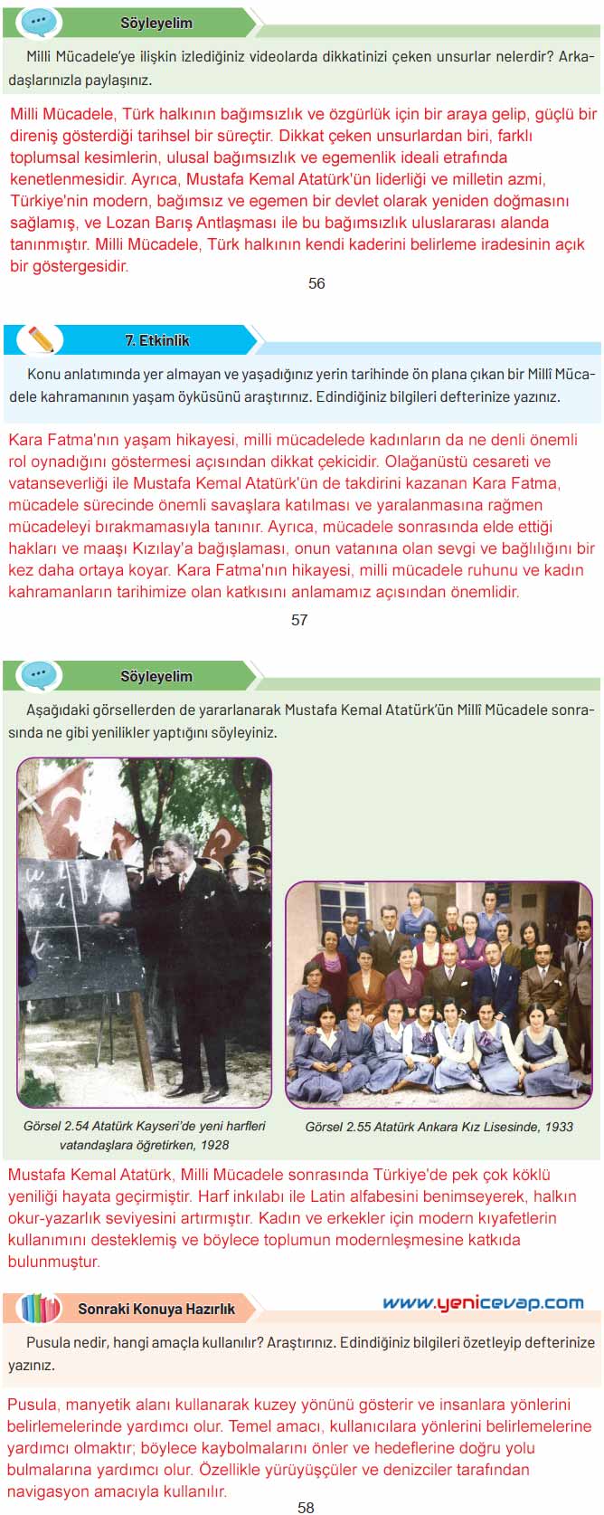 4. Sınıf Sosyal Bilgiler Kitabı Sayfa 56 57 58 59 Cevapları Hecce Yayınları