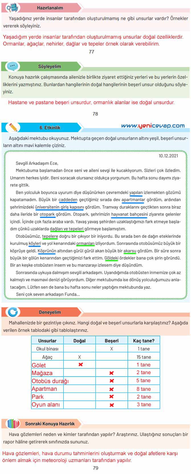 4. Sınıf Sosyal Bilgiler Kitabı Sayfa 73 76 77 78 79 Cevapları Hecce Yayınları