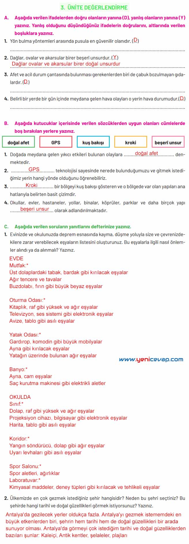 4. Sınıf Sosyal Bilgiler Kitabı Sayfa 88 93 94 Cevapları Hecce Yayınları