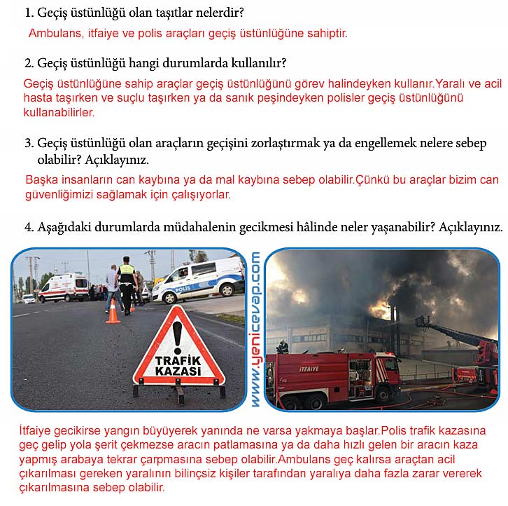 4. Sınıf Trafik Güvenliği Kitabı Sayfa 29 30 31 32 33 Cevapları Meb