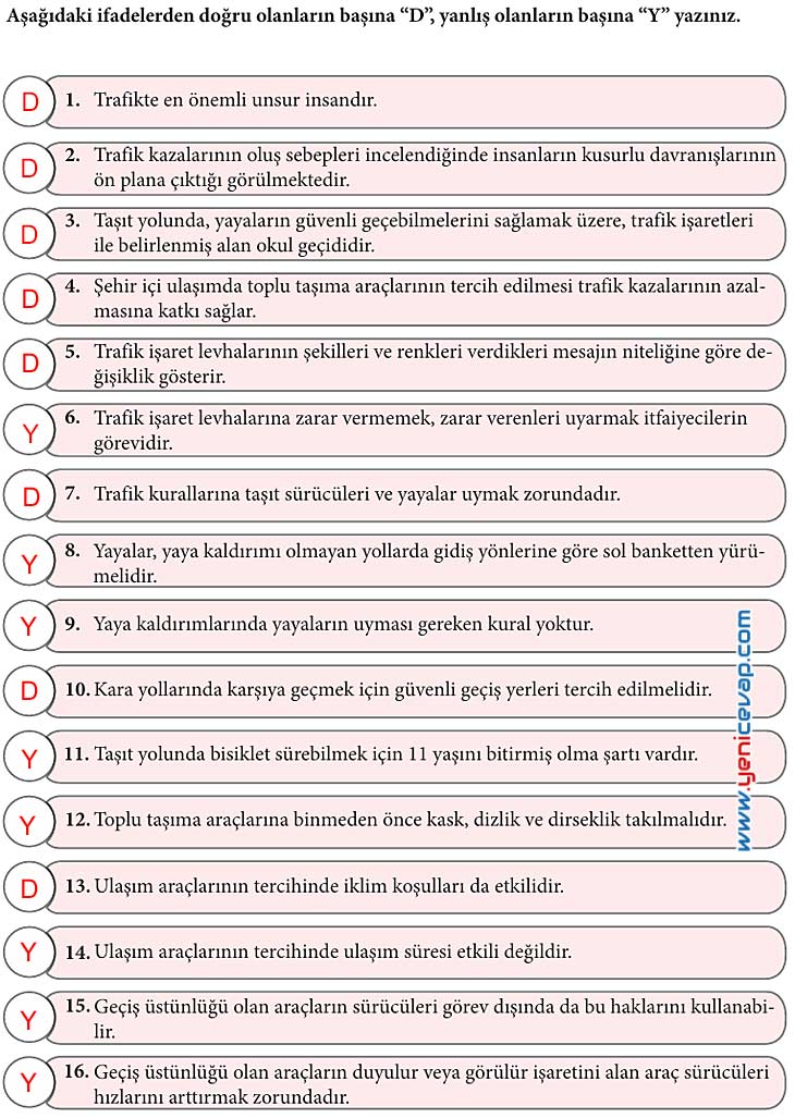 4. Sınıf Trafik Güvenliği Kitabı Sayfa 29 30 31 32 33 Cevapları Meb