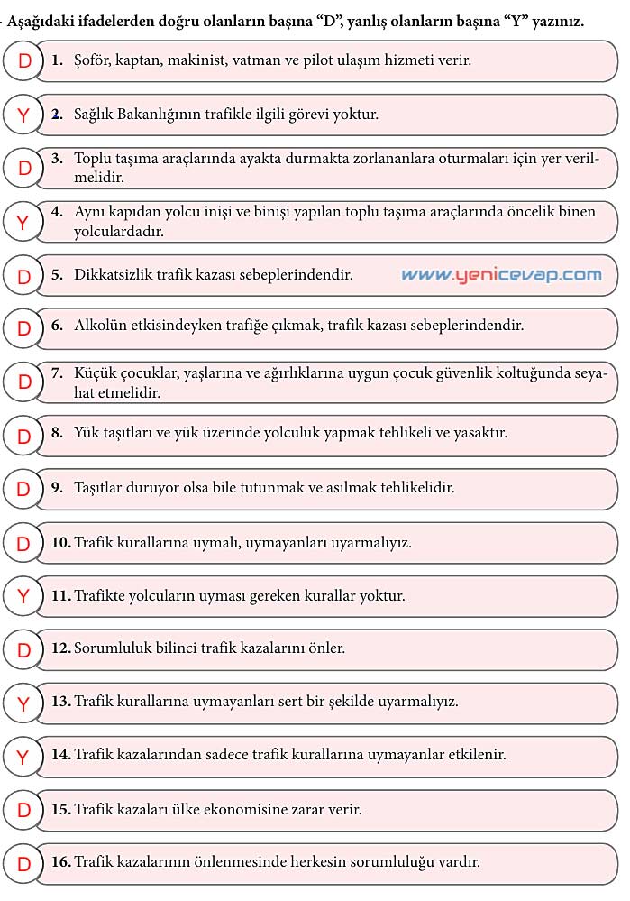 4. Sınıf Trafik Güvenliği Kitabı Sayfa 55 56 57 58 59 Cevapları Meb