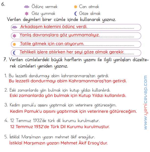 4. Sınıf Türkçe Kitabı Sayfa 103 104 105 108 Cevapları Meb