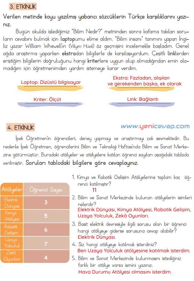 4. Sınıf Türkçe Kitabı Sayfa 110 111 112 113 114 Cevapları Meb