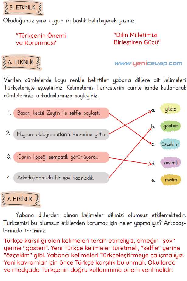 4. Sınıf Türkçe Kitabı Sayfa 12 13 14 15 Cevapları Meb