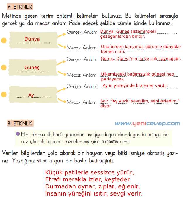 4. Sınıf Türkçe Kitabı Sayfa 158 159 160 161 Cevapları Meb