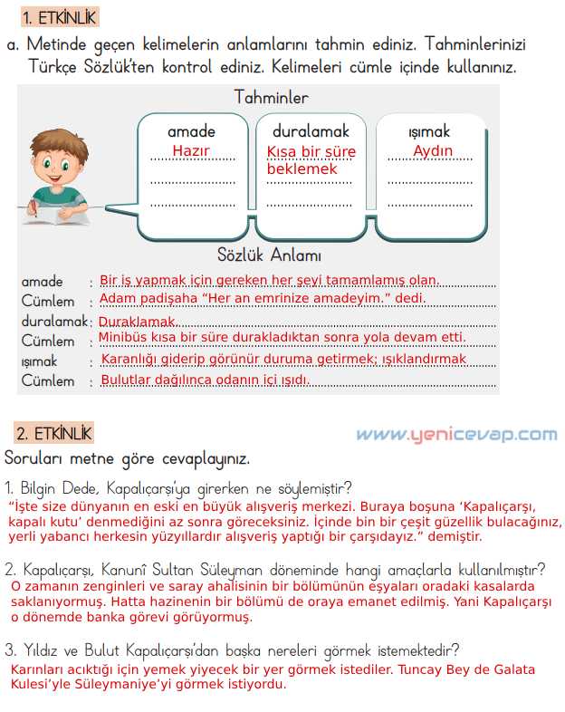 4. Sınıf Türkçe Kitabı Sayfa 176 178 179 180 181 Cevapları Meb