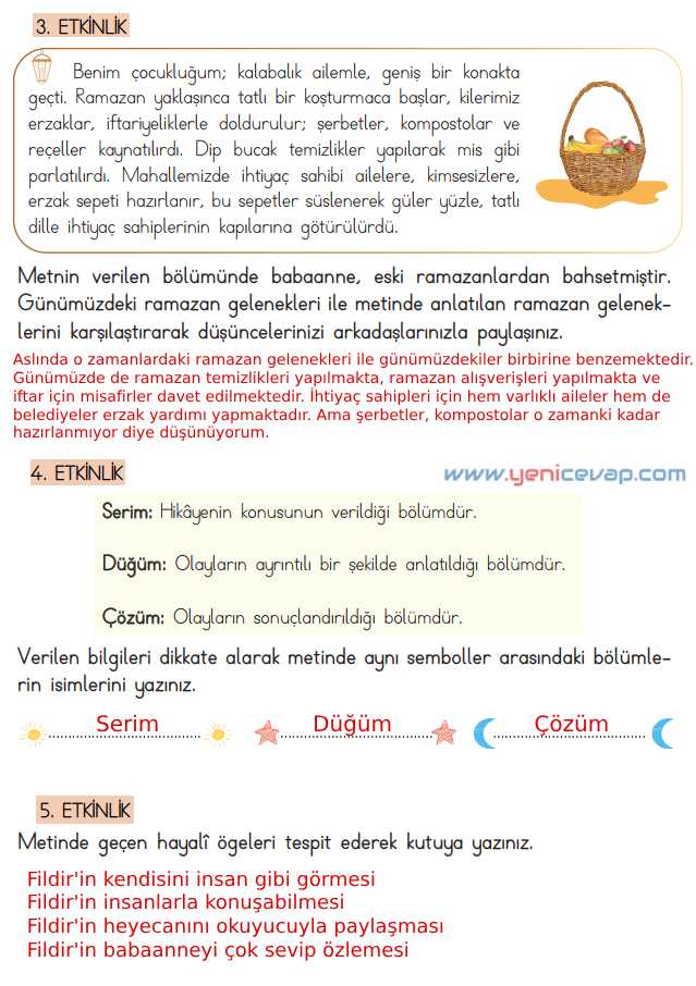 4. Sınıf Türkçe Kitabı Sayfa 182 184 185 186 Cevapları Meb