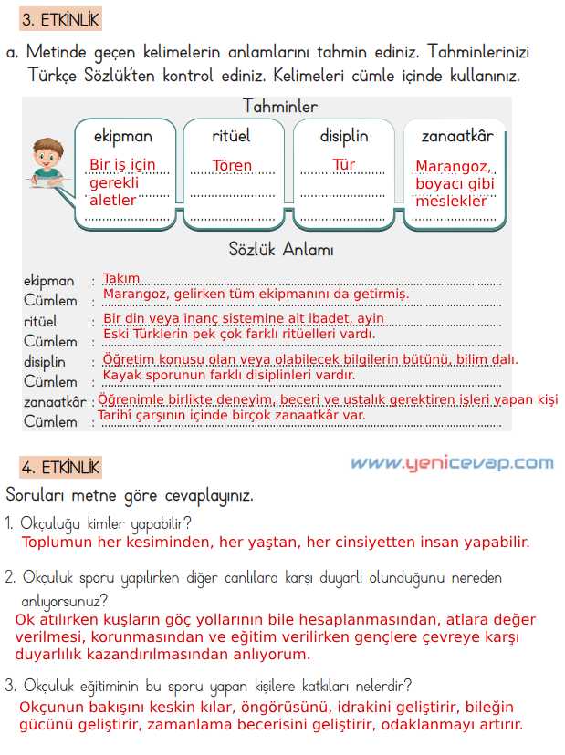 4. Sınıf Türkçe Kitabı Sayfa 187 188 189 190 191 Cevapları Meb