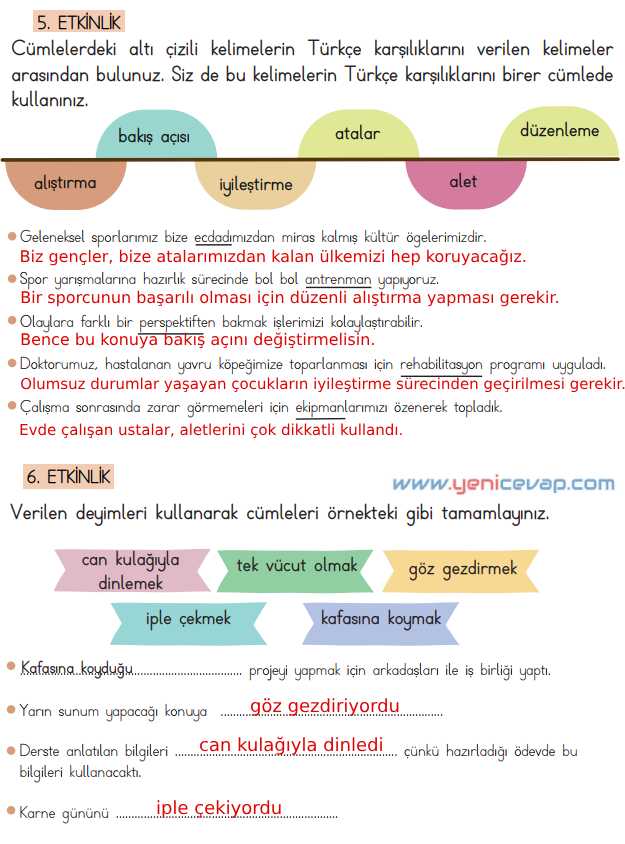 4. Sınıf Türkçe Kitabı Sayfa 187 188 189 190 191 Cevapları Meb
