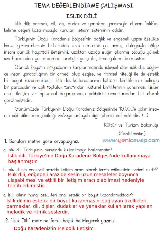 4. Sınıf Türkçe Kitabı Sayfa 194 195 196 197 Cevapları Meb