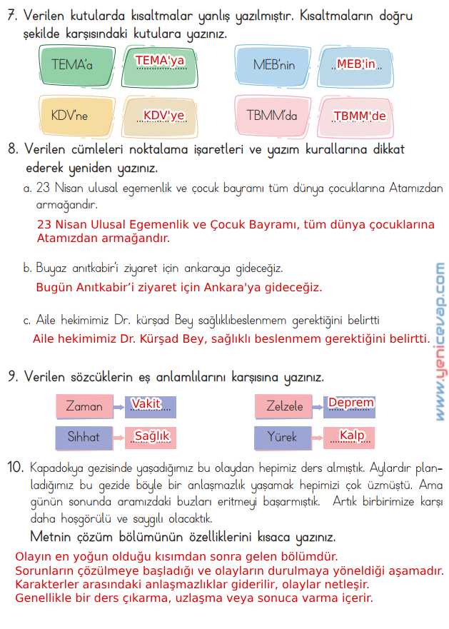 4. Sınıf Türkçe Kitabı Sayfa 194 195 196 197 Cevapları Meb