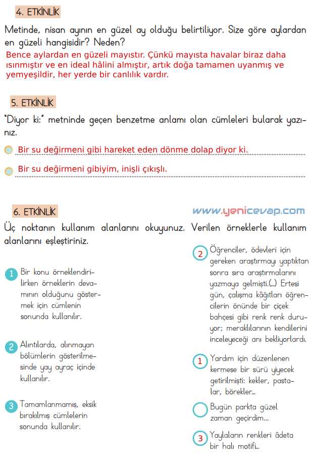 4. Sınıf Türkçe Kitabı Sayfa 200 202 203 204 205 Cevapları Meb