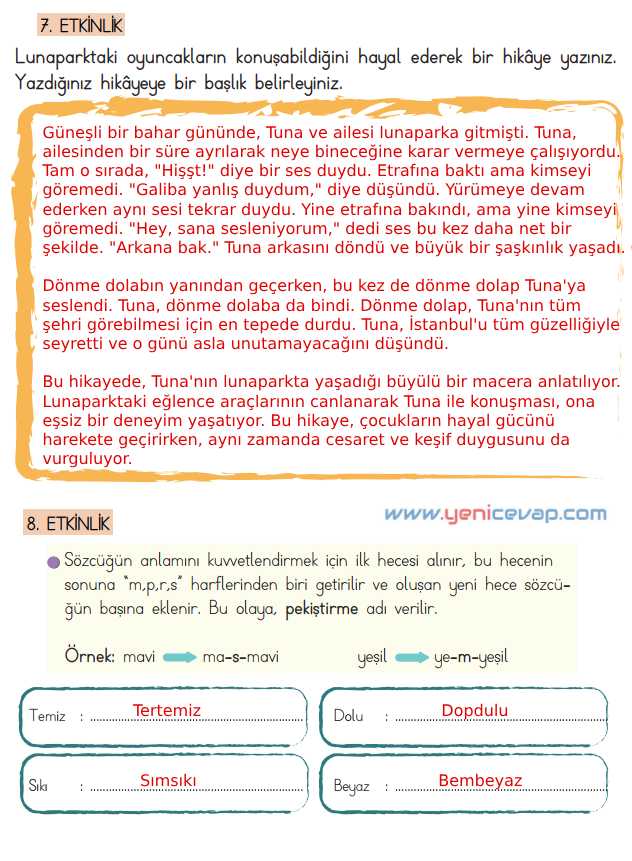 4. Sınıf Türkçe Kitabı Sayfa 200 202 203 204 205 Cevapları Meb