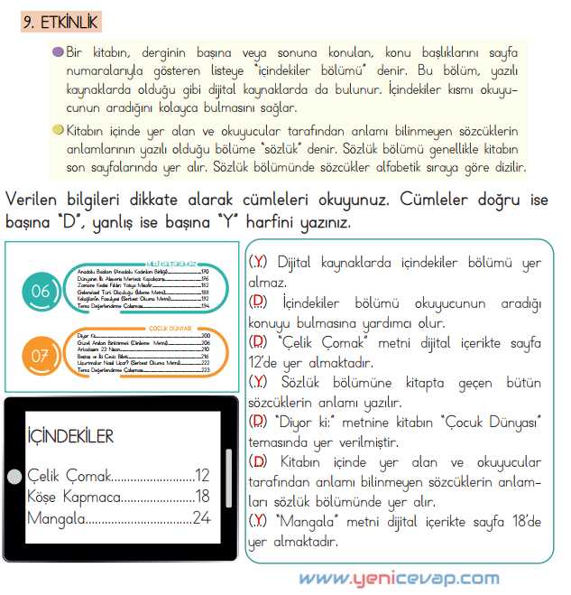 4. Sınıf Türkçe Kitabı Sayfa 200 202 203 204 205 Cevapları Meb