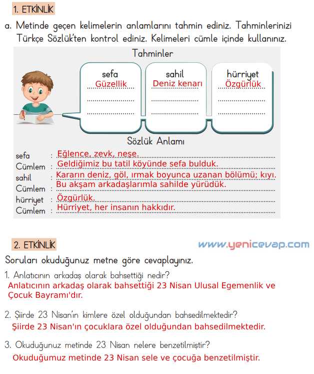 4. Sınıf Türkçe Kitabı Sayfa 210 212 213 214 215 Cevapları Meb
