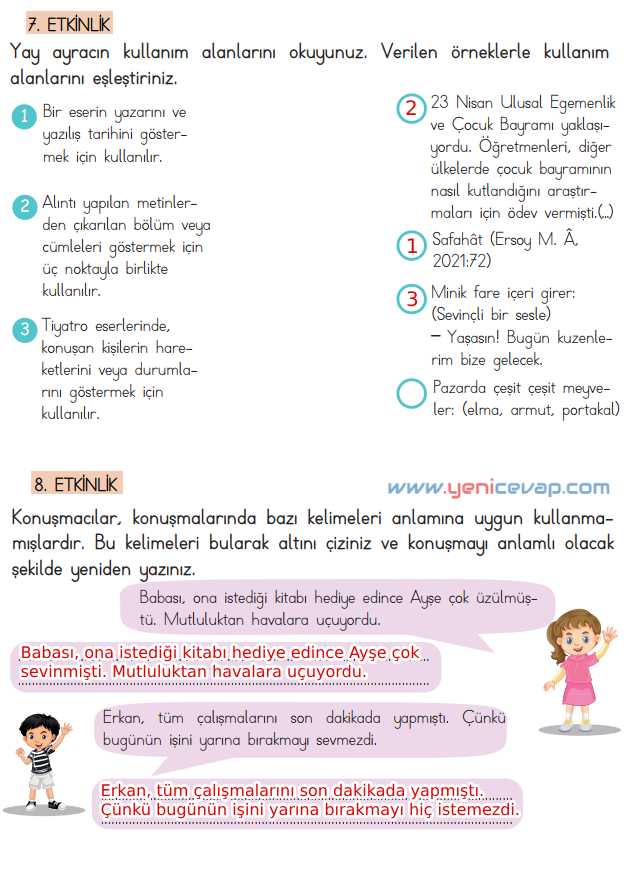 4. Sınıf Türkçe Kitabı Sayfa 228 229 230 231 232 233 Cevapları Meb