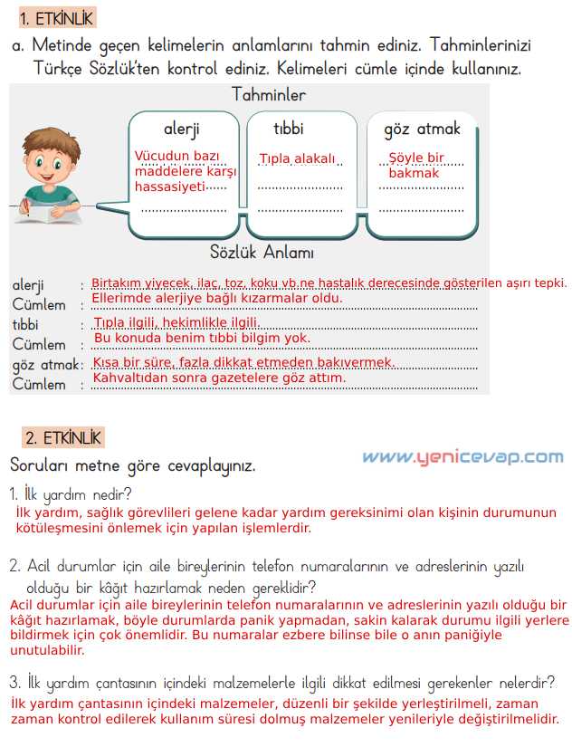 4. Sınıf Türkçe Kitabı Sayfa 234 236 237 238 Cevapları Meb