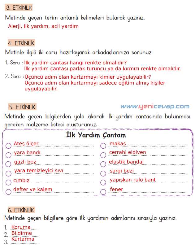 4. Sınıf Türkçe Kitabı Sayfa 234 236 237 238 Cevapları Meb