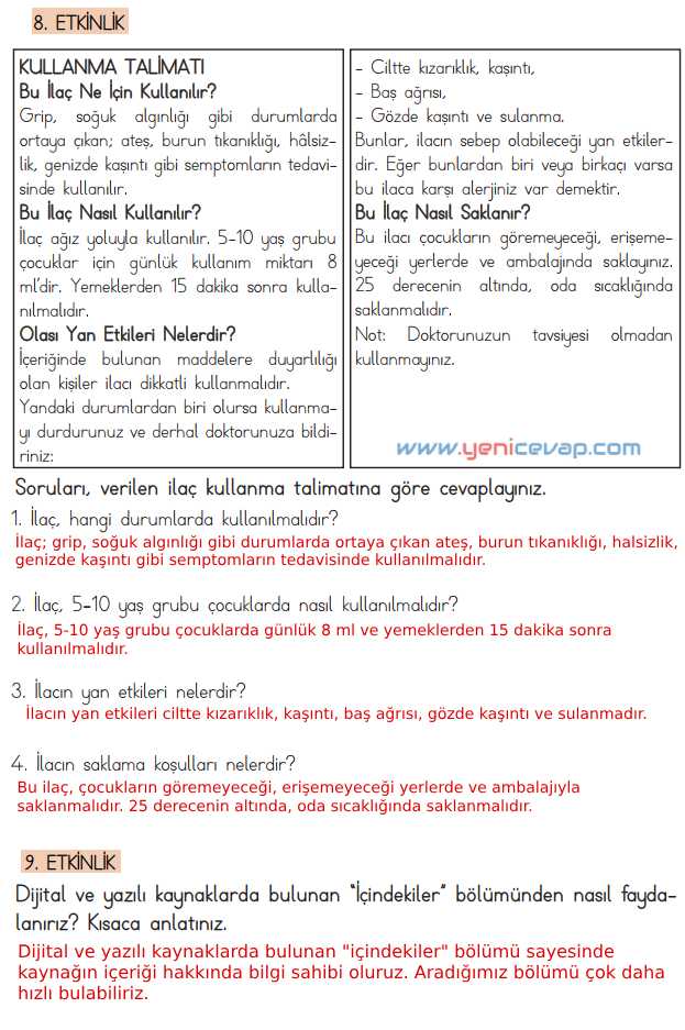 4. Sınıf Türkçe Kitabı Sayfa 243 244 246 247 248 249 Cevapları Meb