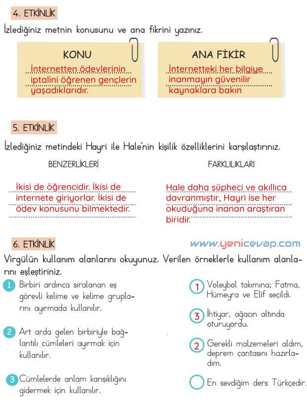 4. Sınıf Türkçe Kitabı Sayfa 25 26 27 28 Cevapları Meb