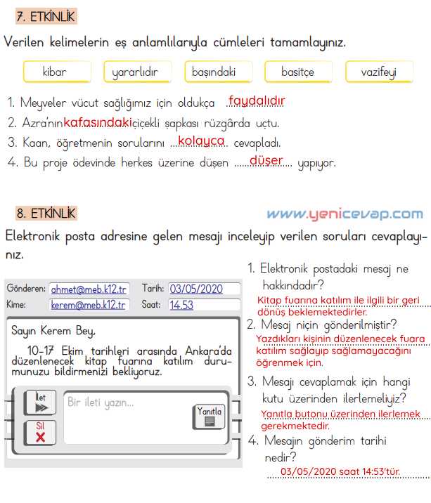 4. Sınıf Türkçe Kitabı Sayfa 25 26 27 28 Cevapları Meb