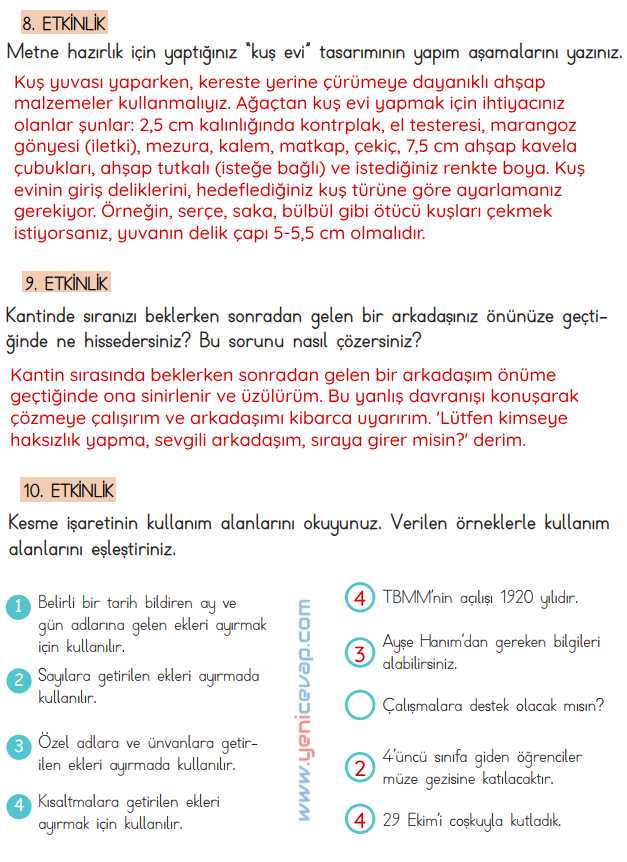 4. Sınıf Türkçe Kitabı Sayfa 87 88 89 90 Cevapları Meb