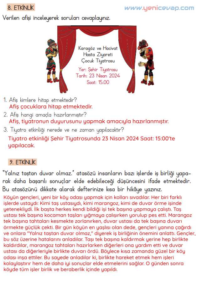 4. Sınıf Türkçe Kitabı Sayfa 92 93 94 95 Cevapları Meb