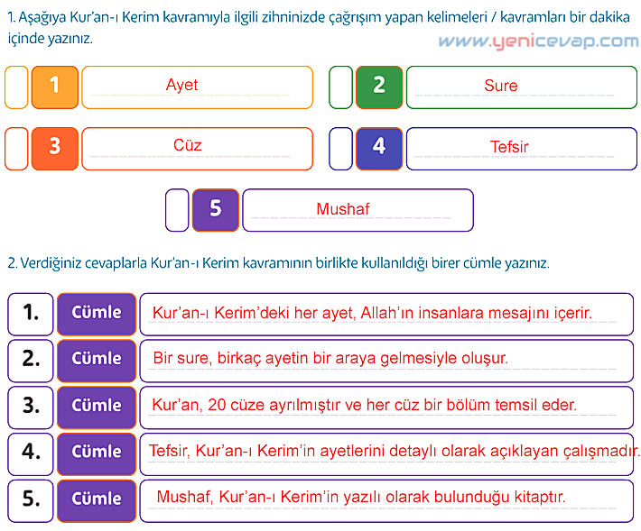 5. Sınıf Din Kültürü Kitabı Sayfa 102 103 106 107 108 109 Cevapları Meb