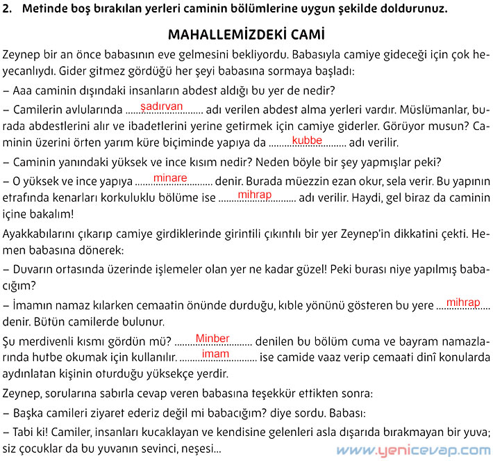 5. Sınıf Din Kültürü Kitabı Sayfa 172 173 174 178 179 Cevapları Meb