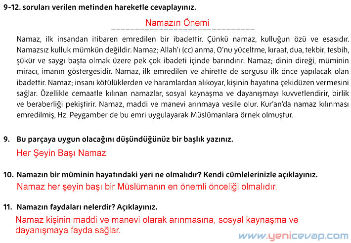 5. Sınıf Din Kültürü Kitabı Sayfa 90 91 92 95 96 100 101 Cevapları Meb