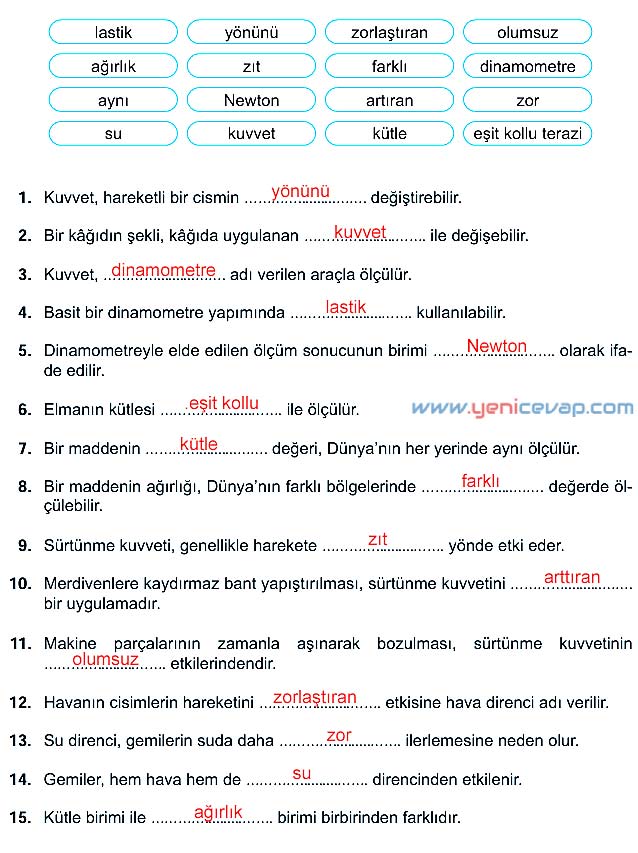 5. Sınıf Fen Bilimleri 1. Kitap Sayfa 92 93 94 95 96 Cevapları Meb