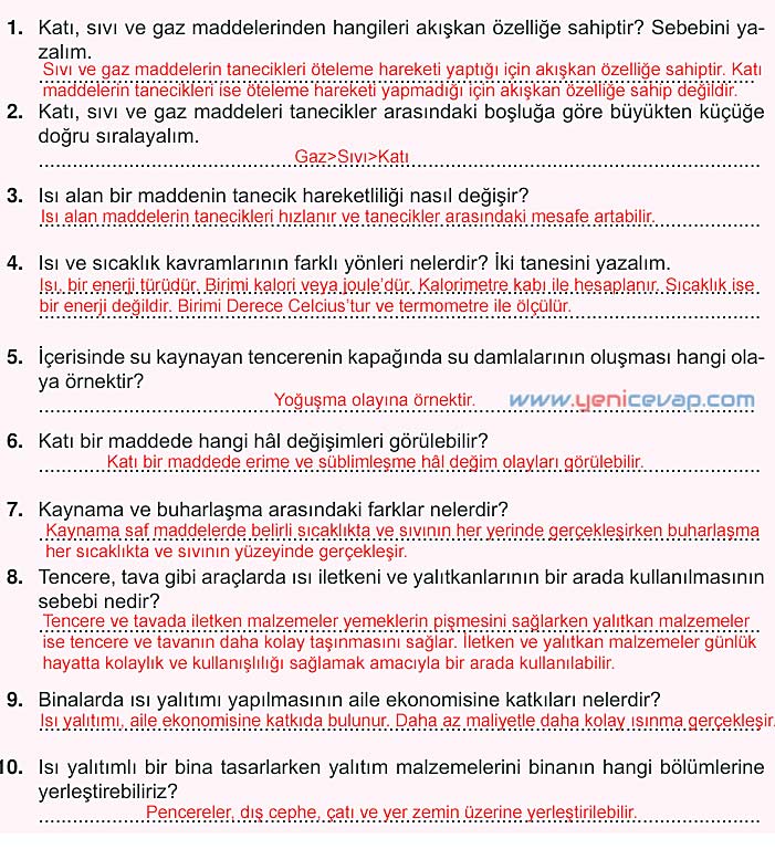 5. Sınıf Fen Bilimleri 2. Kitap Sayfa 95 96 97 98 104 Cevapları Meb