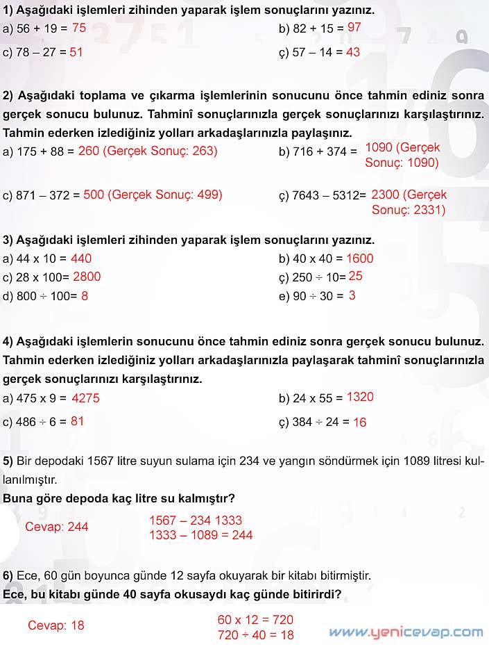 5. Sınıf Matematik 1. Kitap Sayfa 107 108 109 110 Cevapları Meb